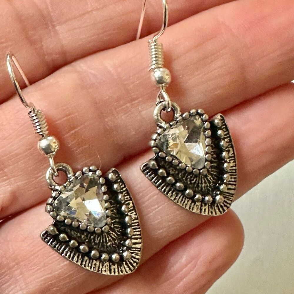 Silver tone rhinestone drop earrings